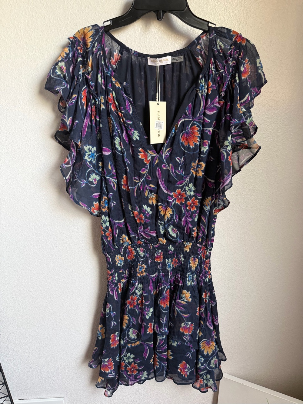 NWT Ramy Brook Averill Floral Print Tiered Mini Dress Smocked Waist Sz S - Picture 4 of 10